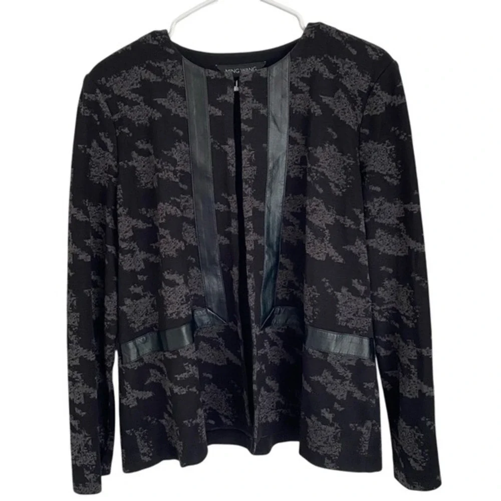 Ming Wang Women's Black and Gray Patterned Abstract Blazer Timeless Classic Sz L